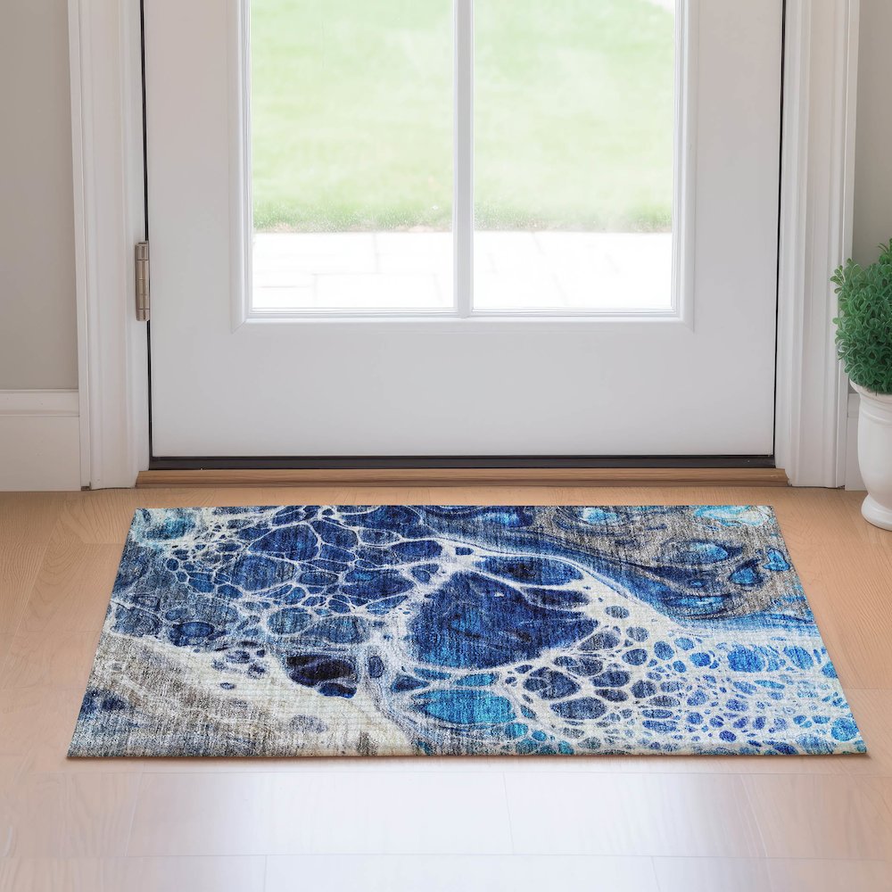 Premium Machine Washable Mayfield AMF682 Navy 1'8" x 2'6" Rug. Picture 5