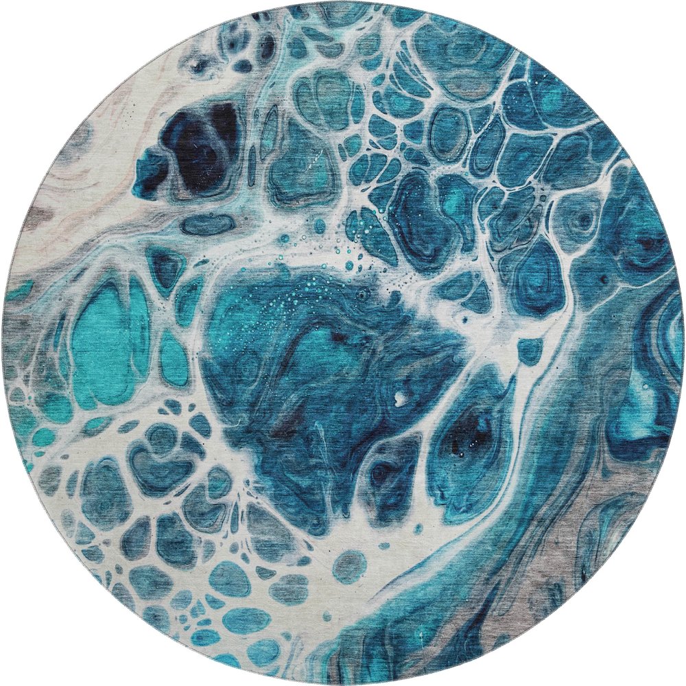 Premium Machine Washable Mayfield AMF682 Teal 8' x 8' Round Rug. Picture 1