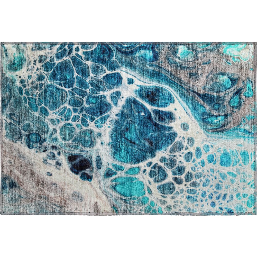 Premium Machine Washable Mayfield AMF682 Teal 1'8" x 2'6" Rug. Picture 1