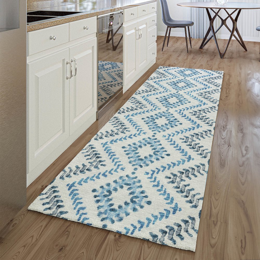 Premium Machine Washable Mayfield AMF684 Blue 2'3" x 7'6" Runner Rug. Picture 5