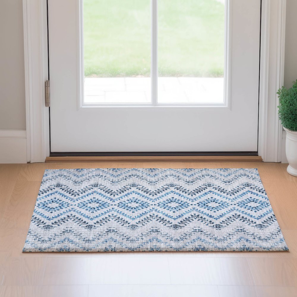 Premium Machine Washable Mayfield AMF684 Blue 1'8" x 2'6" Rug. Picture 5