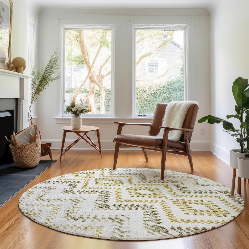 Premium Machine Washable Mayfield AMF684 Taupe 8' x 8' Round Rug. Picture 5