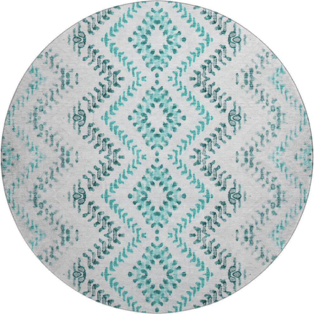 Premium Machine Washable Mayfield AMF684 Teal 8' x 8' Round Rug. Picture 1