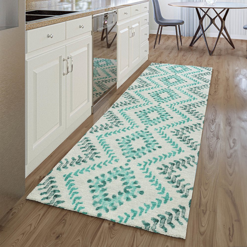 Premium Machine Washable Mayfield AMF684 Teal 2'3" x 7'6" Runner Rug. Picture 5