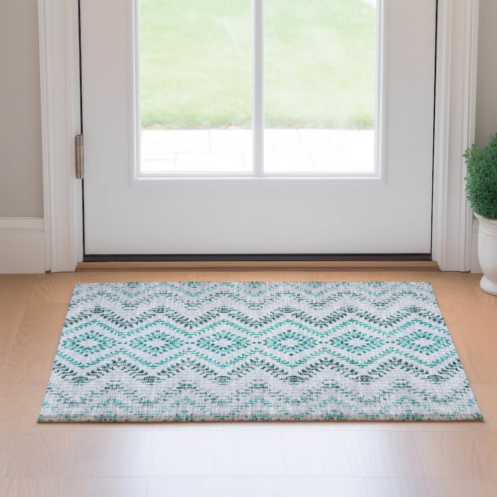 Premium Machine Washable Mayfield AMF684 Teal 1'8" x 2'6" Rug. Picture 5