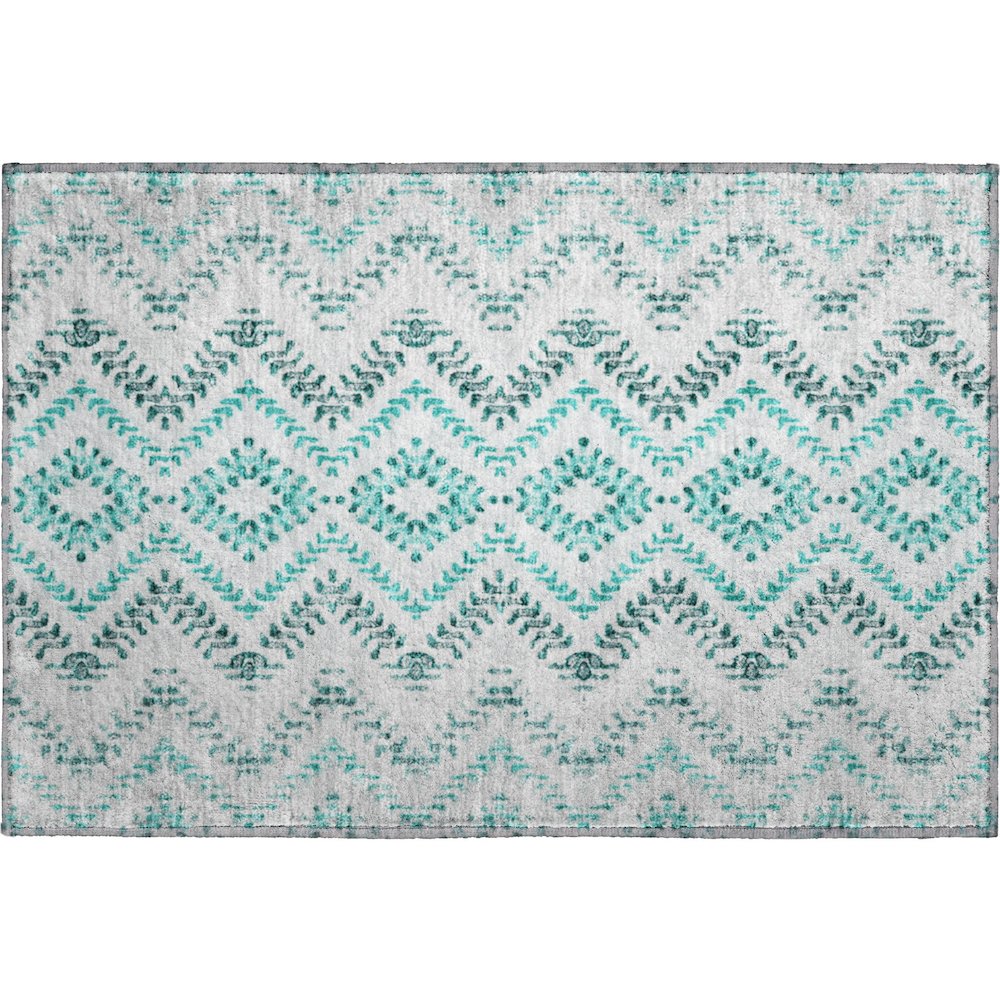 Premium Machine Washable Mayfield AMF684 Teal 1'8" x 2'6" Rug. Picture 1