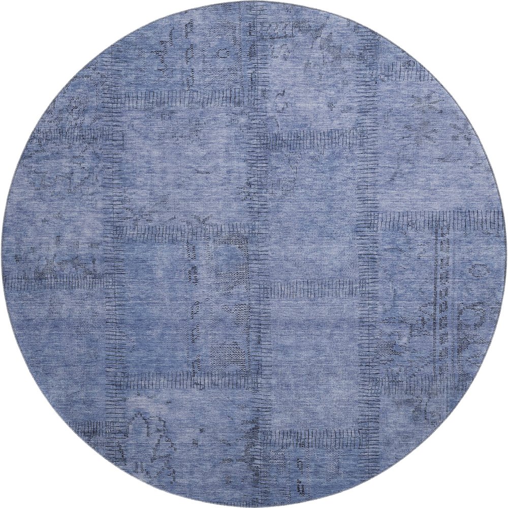 Premium Machine Washable Mayfield AMF685 Blue 8' x 8' Round Rug. Picture 1