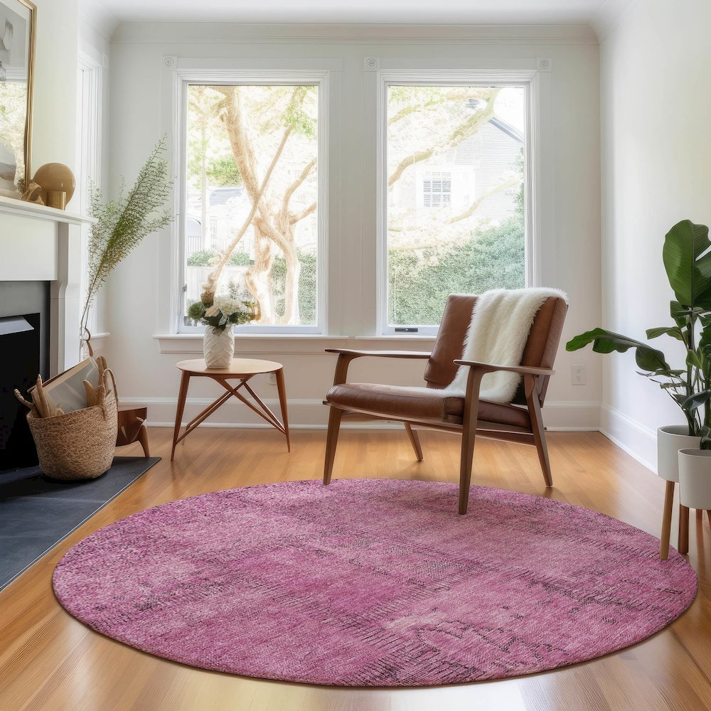 Premium Machine Washable Mayfield AMF685 Blush 8' x 8' Round Rug. Picture 5