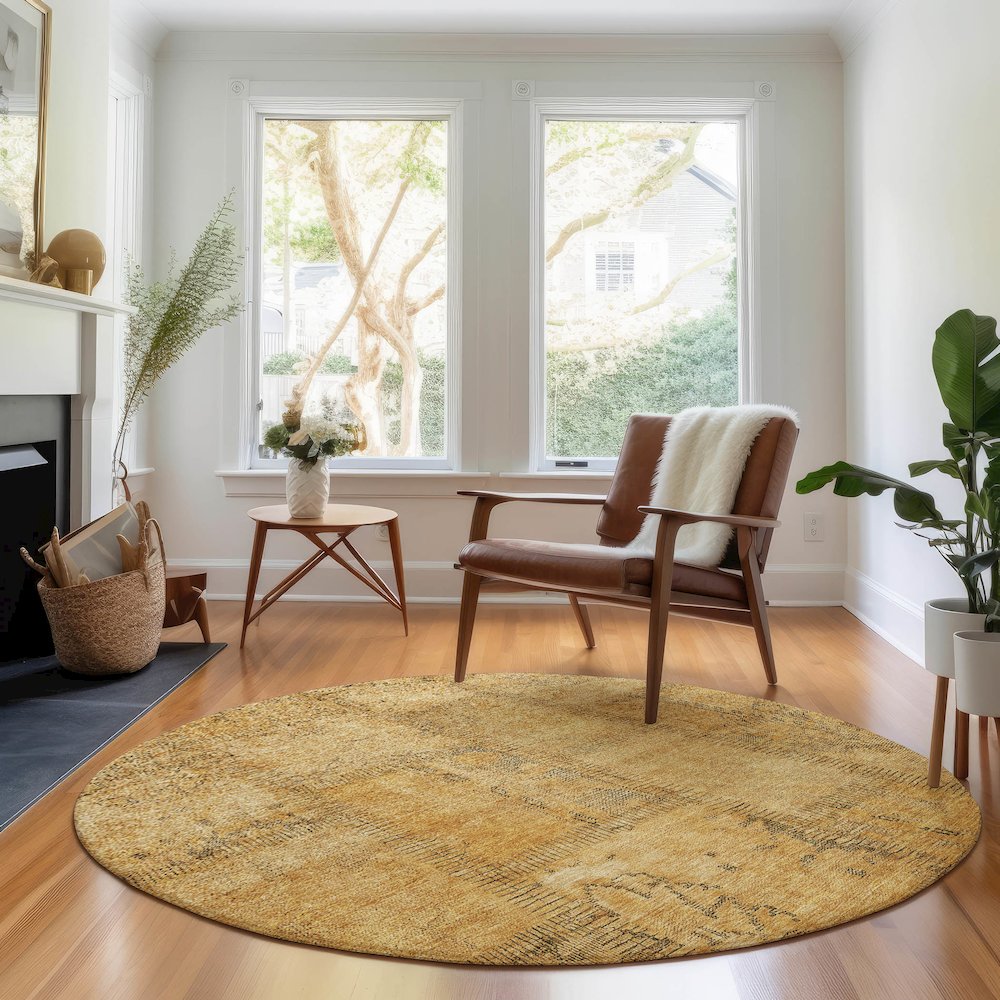 Premium Machine Washable Mayfield AMF685 Copper 8' x 8' Round Rug. Picture 5