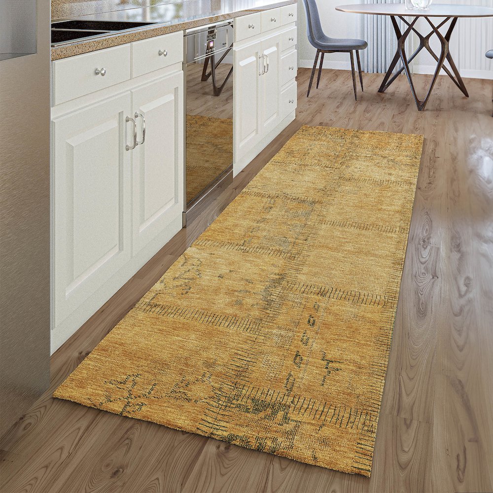 Premium Machine Washable Mayfield AMF685 Copper 2'3" x 7'6" Runner Rug. Picture 5