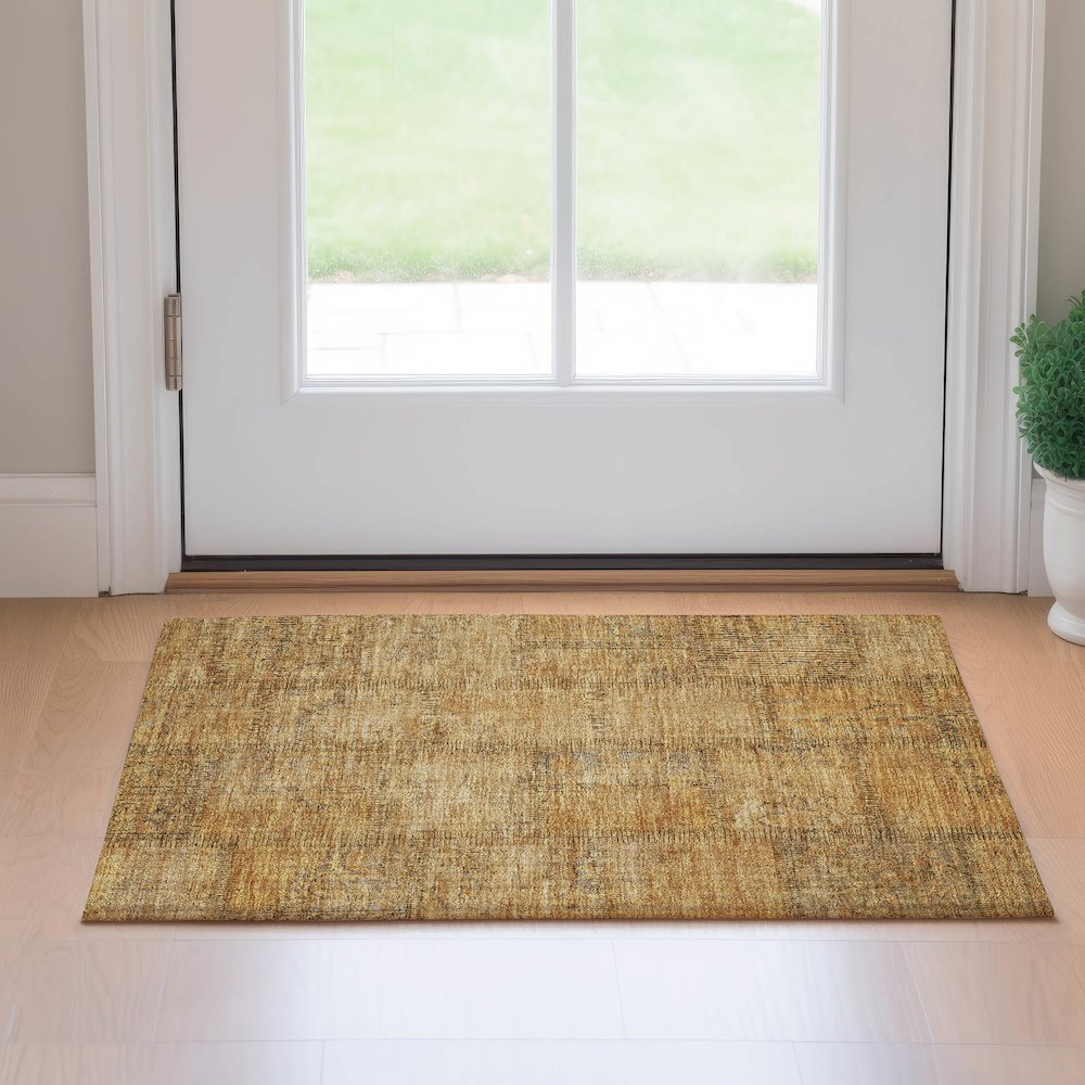 Premium Machine Washable Mayfield AMF685 Copper 1'8" x 2'6" Rug. Picture 5