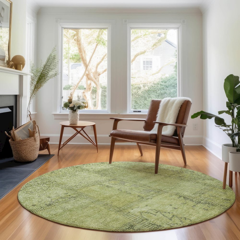 Premium Machine Washable Mayfield AMF685 Fern 8' x 8' Round Rug. Picture 5