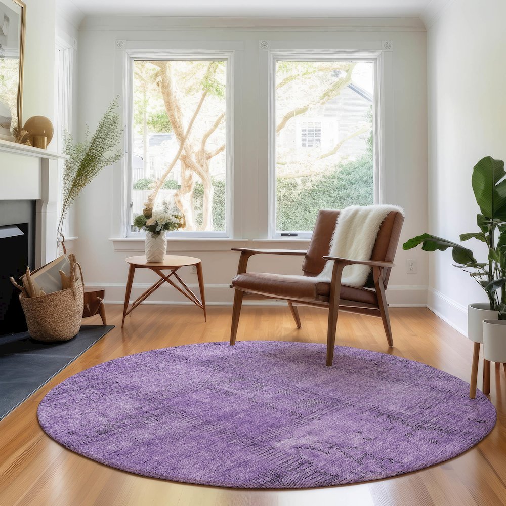 Premium Machine Washable Mayfield AMF685 Purple 8' x 8' Round Rug. Picture 5