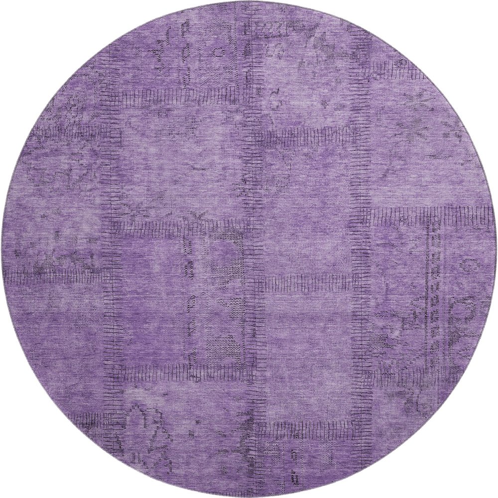 Premium Machine Washable Mayfield AMF685 Purple 8' x 8' Round Rug. Picture 1