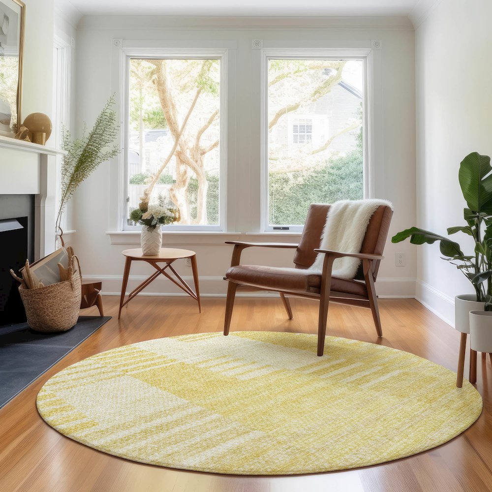 Premium Machine Washable Mayfield AMF686 Honey 8' x 8' Round Rug. Picture 5