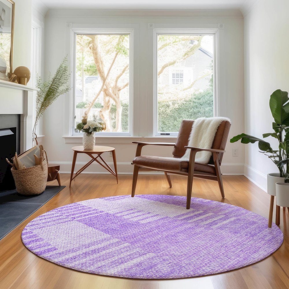 Premium Machine Washable Mayfield AMF686 Lavender 8' x 8' Round Rug. Picture 5
