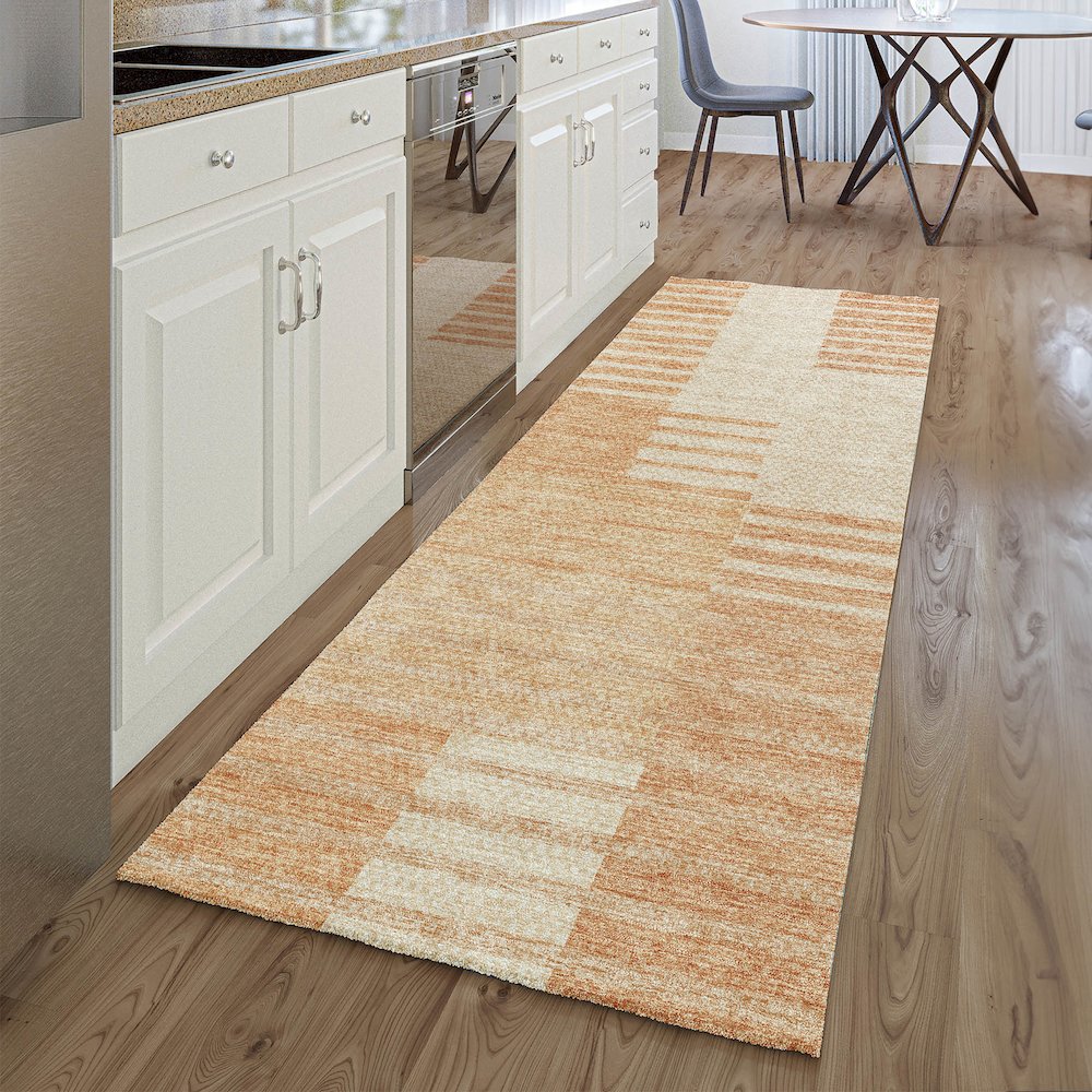 Premium Machine Washable Mayfield AMF686 Salmon 2'3" x 7'6" Runner Rug. Picture 5
