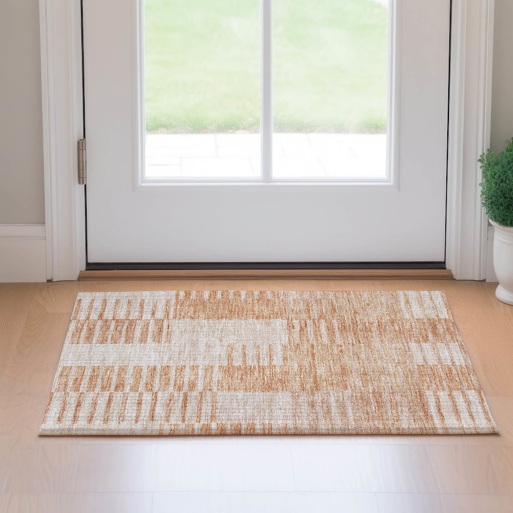 Premium Machine Washable Mayfield AMF686 Salmon 1'8" x 2'6" Rug. Picture 5
