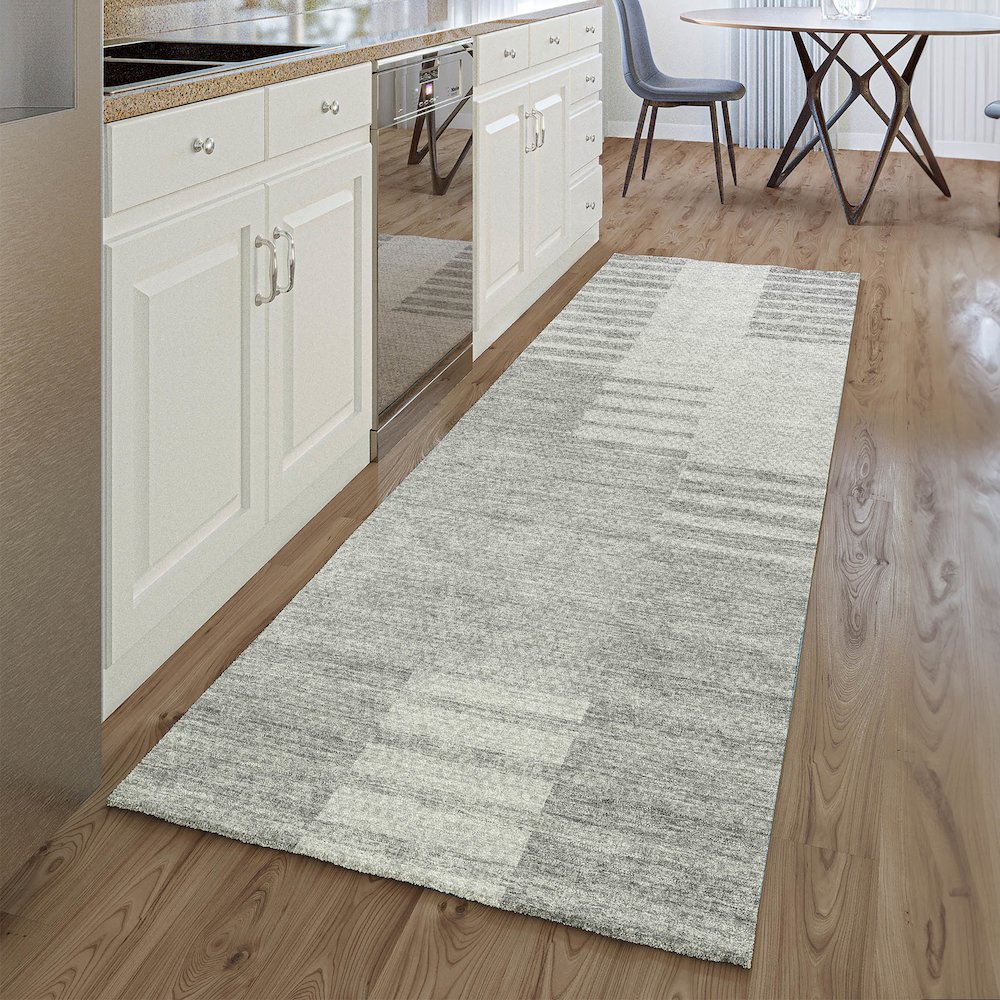 Premium Machine Washable Mayfield AMF686 Silver 2'3" x 7'6" Runner Rug. Picture 5