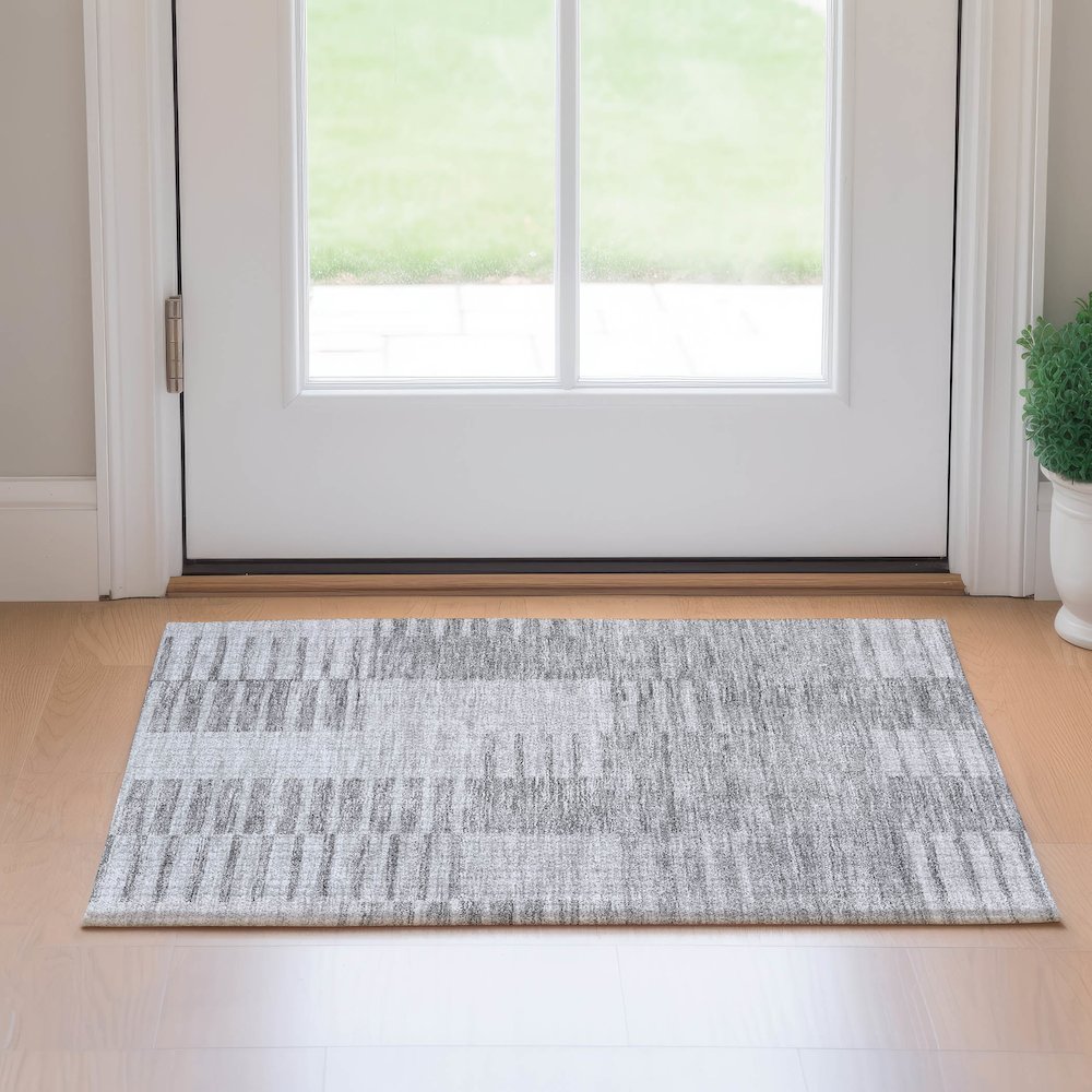 Premium Machine Washable Mayfield AMF686 Silver 1'8" x 2'6" Rug. Picture 5
