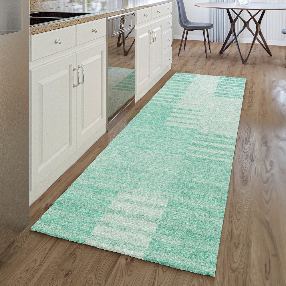 Premium Machine Washable Mayfield AMF686 Teal 2'3" x 7'6" Runner Rug. Picture 5