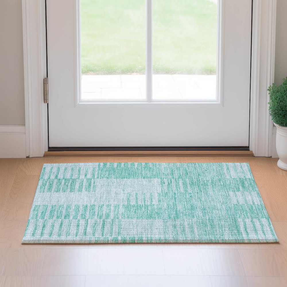 Premium Machine Washable Mayfield AMF686 Teal 1'8" x 2'6" Rug. Picture 5