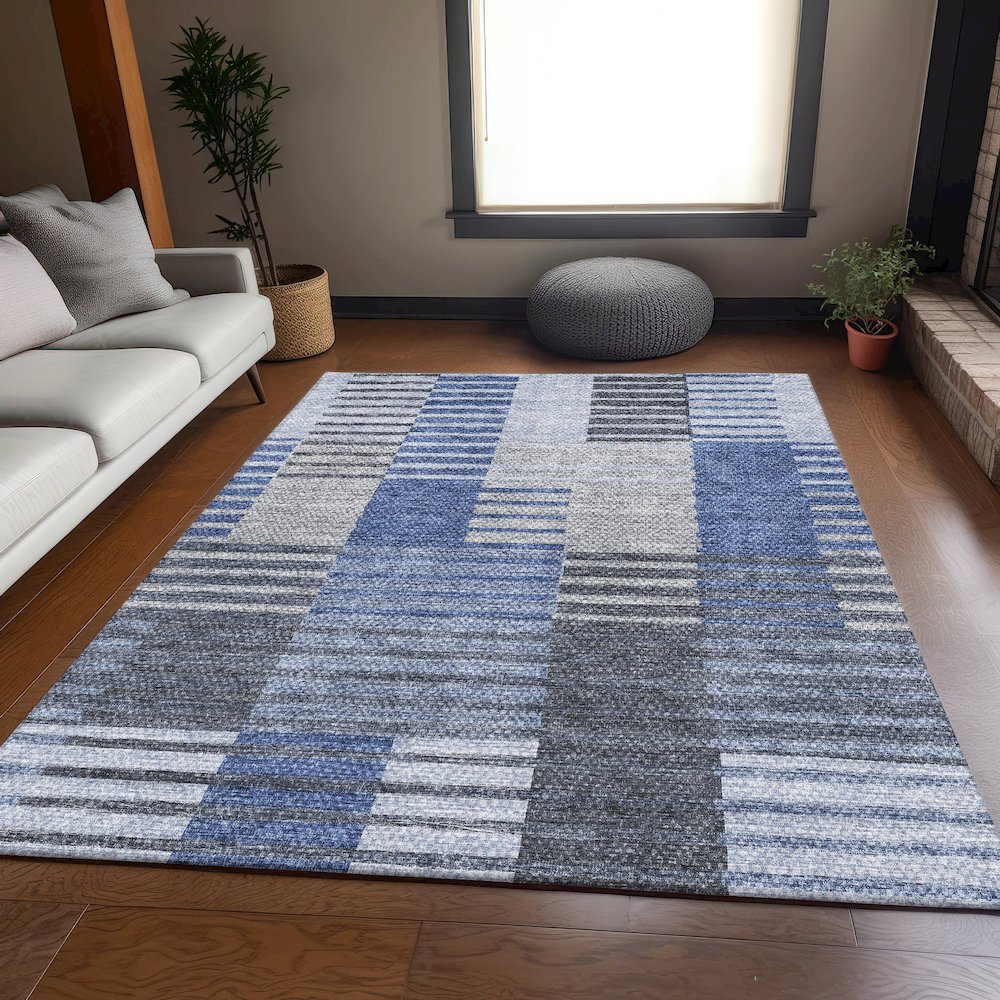 Premium Machine Washable Mayfield AMF687 Blue 2'6" x 3'10" Rug. Picture 5