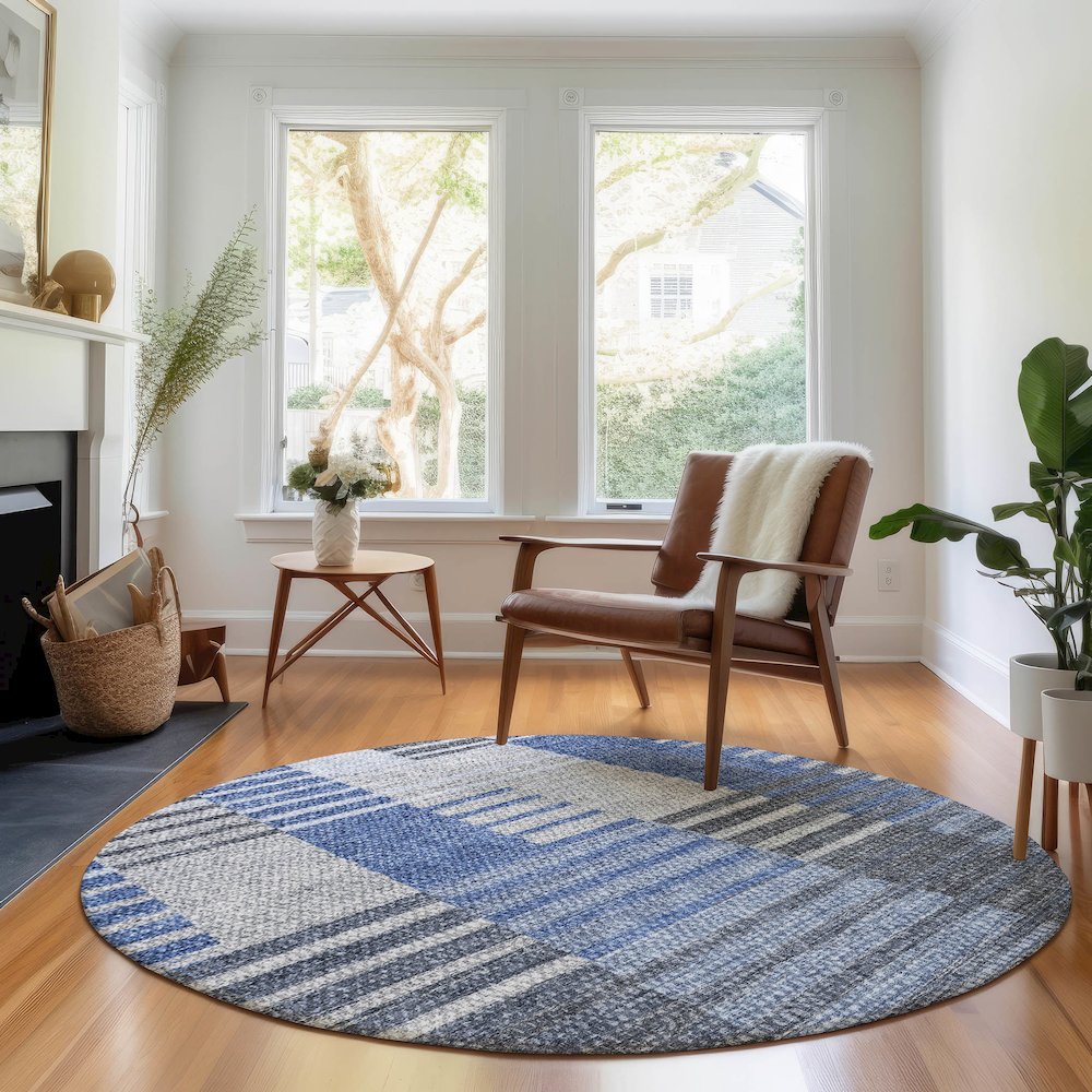 Premium Machine Washable Mayfield AMF687 Blue 8' x 8' Round Rug. Picture 5