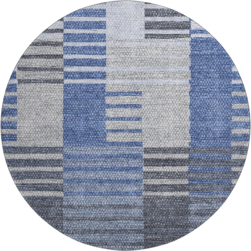 Premium Machine Washable Mayfield AMF687 Blue 8' x 8' Round Rug. Picture 1