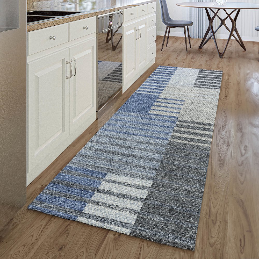 Premium Machine Washable Mayfield AMF687 Blue 2'3" x 7'6" Runner Rug. Picture 5