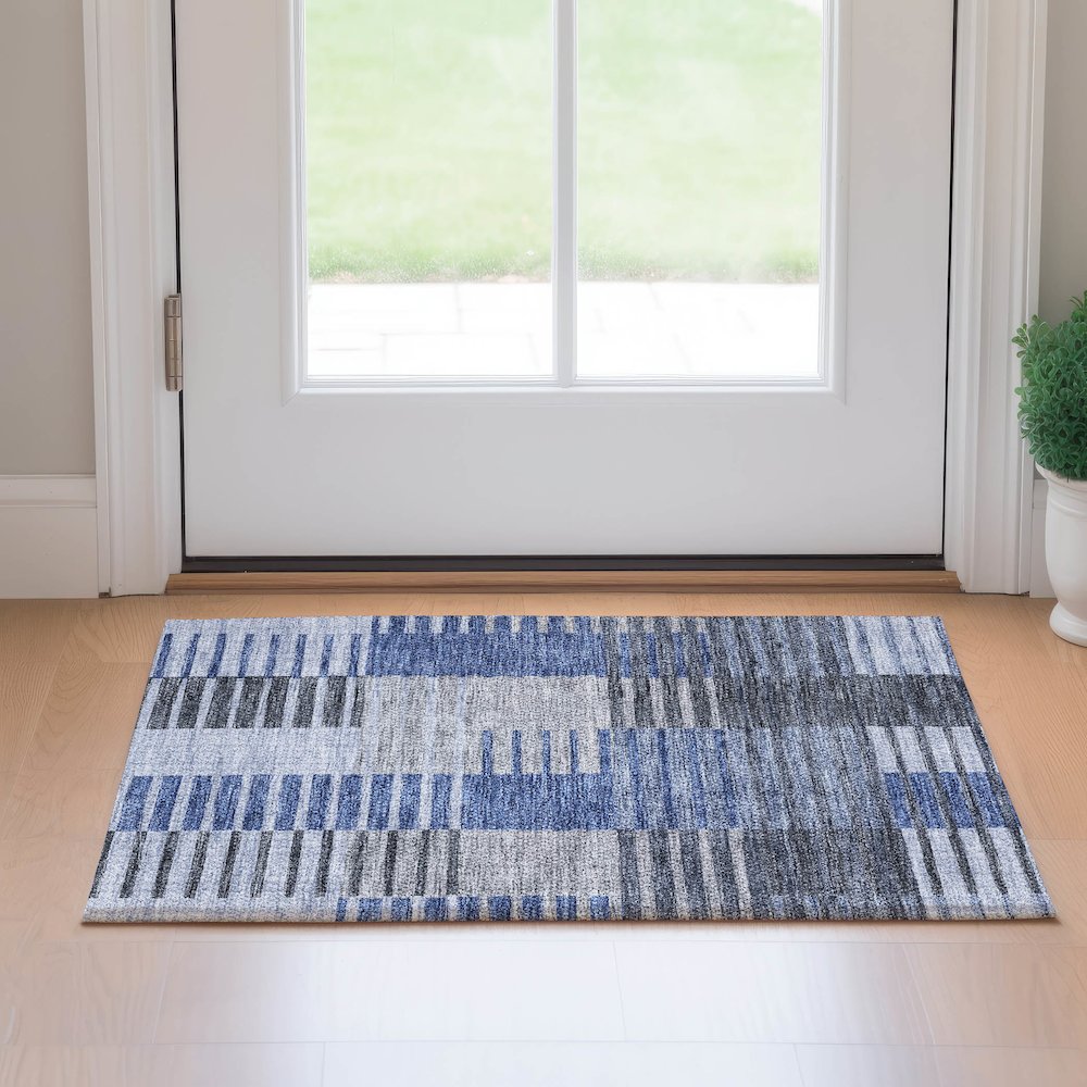 Premium Machine Washable Mayfield AMF687 Blue 1'8" x 2'6" Rug. Picture 5