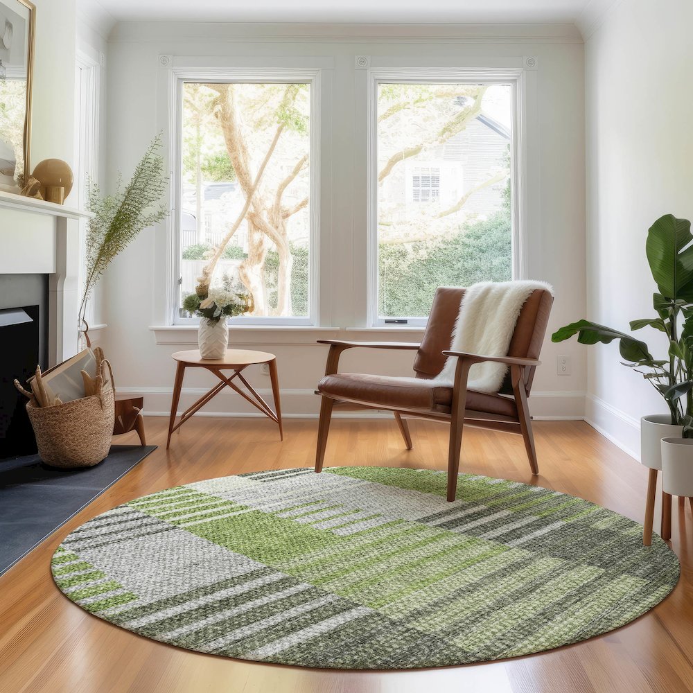 Premium Machine Washable Mayfield AMF687 Green 8' x 8' Round Rug. Picture 5