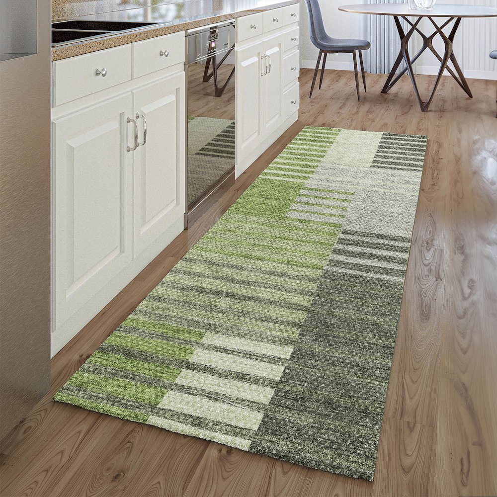 Premium Machine Washable Mayfield AMF687 Green 2'3" x 7'6" Runner Rug. Picture 5