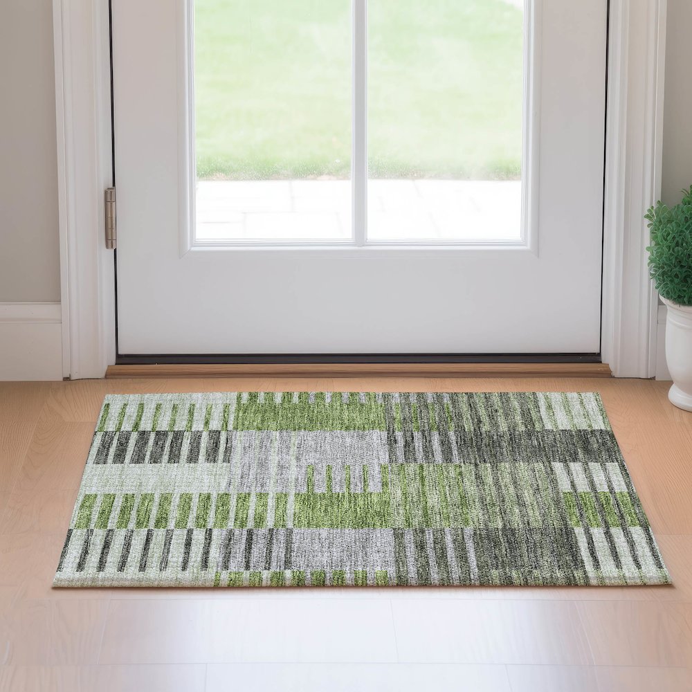 Premium Machine Washable Mayfield AMF687 Green 1'8" x 2'6" Rug. Picture 5