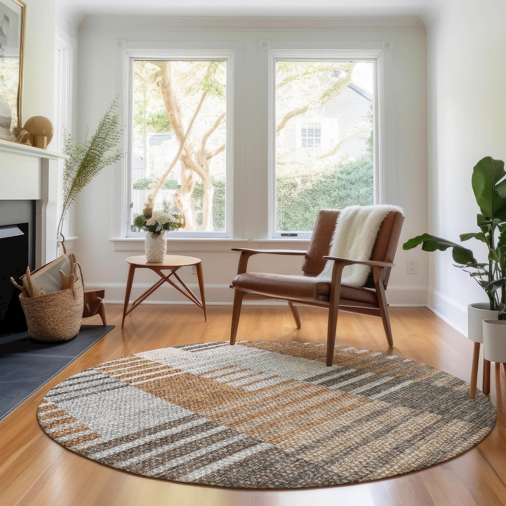 Premium Machine Washable Mayfield AMF687 Paprika 8' x 8' Round Rug. Picture 5