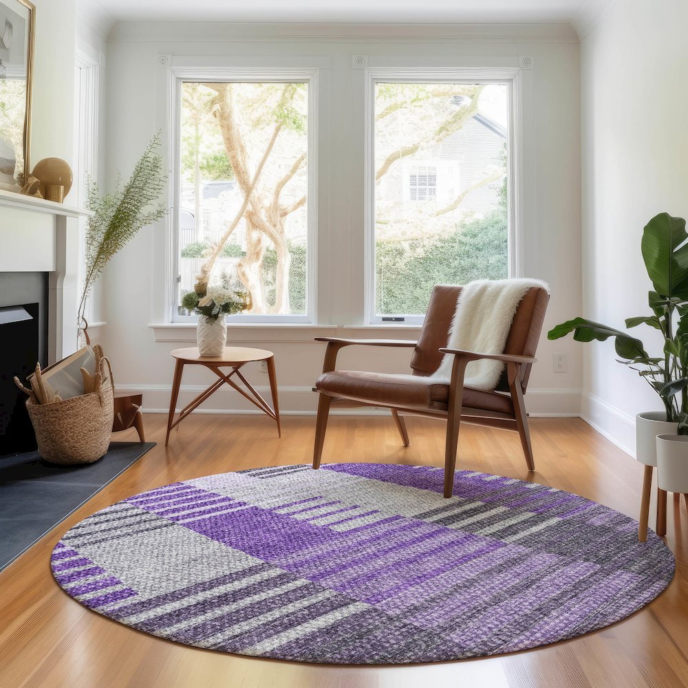 Premium Machine Washable Mayfield AMF687 Purple 8' x 8' Round Rug. Picture 5