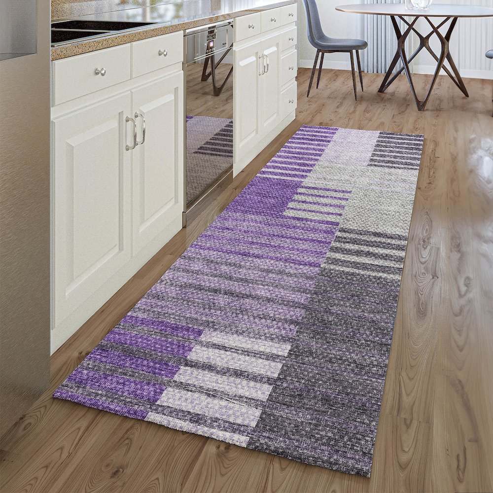 Premium Machine Washable Mayfield AMF687 Purple 2'3" x 7'6" Runner Rug. Picture 5