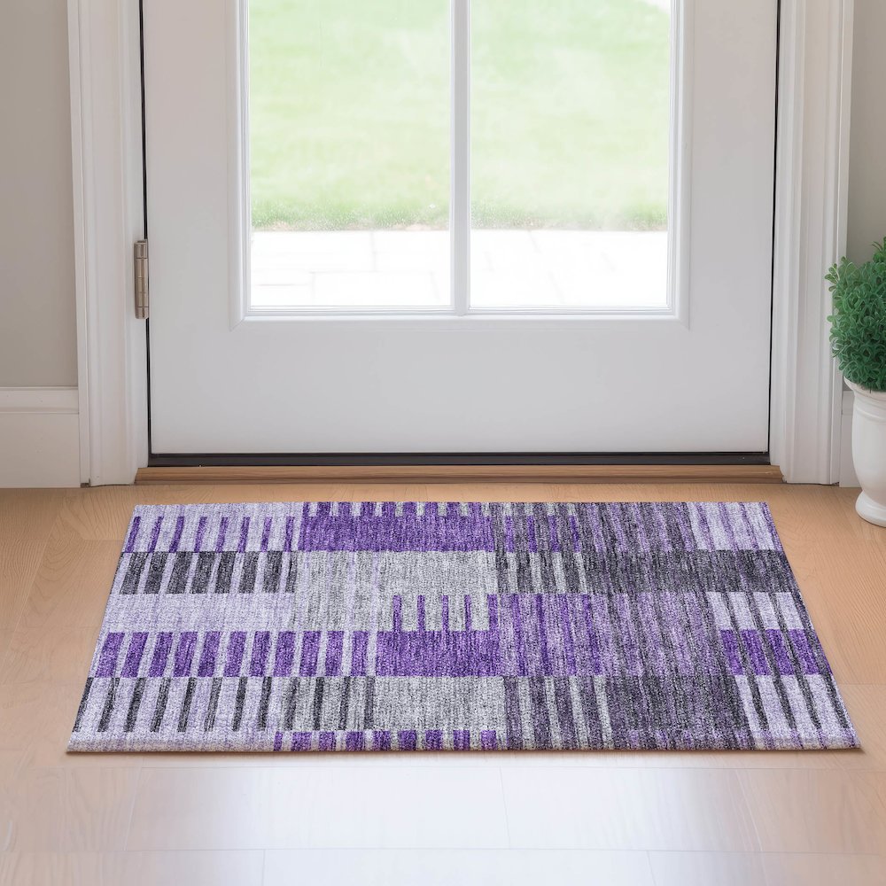 Premium Machine Washable Mayfield AMF687 Purple 1'8" x 2'6" Rug. Picture 5