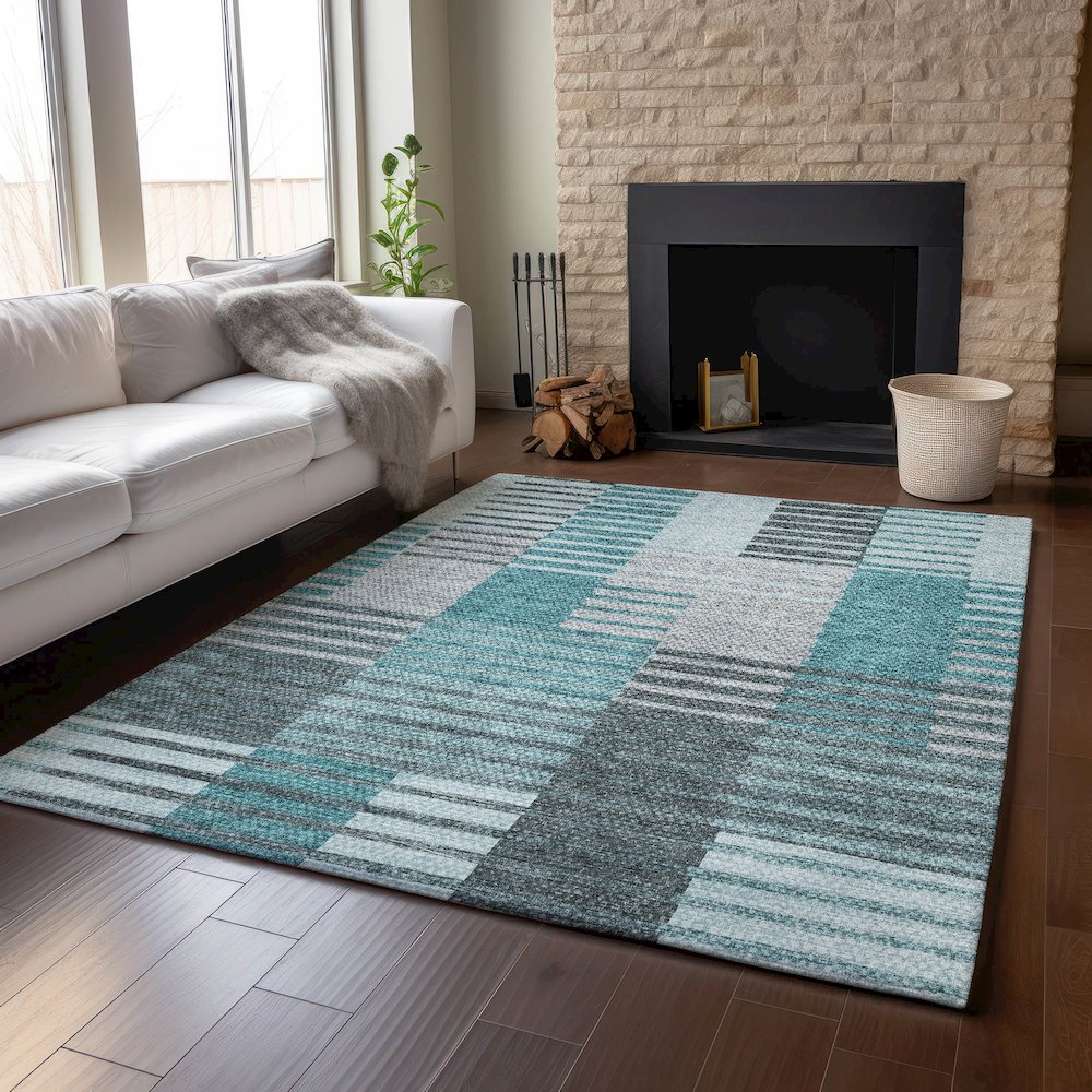 Premium Machine Washable Mayfield AMF687 Teal 2'6" x 3'10" Rug. Picture 6