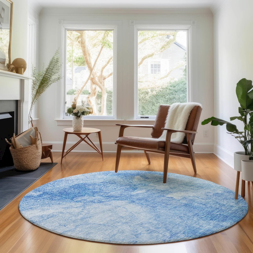 Premium Machine Washable Mayfield AMF688 Blue 8' x 8' Round Rug. Picture 5
