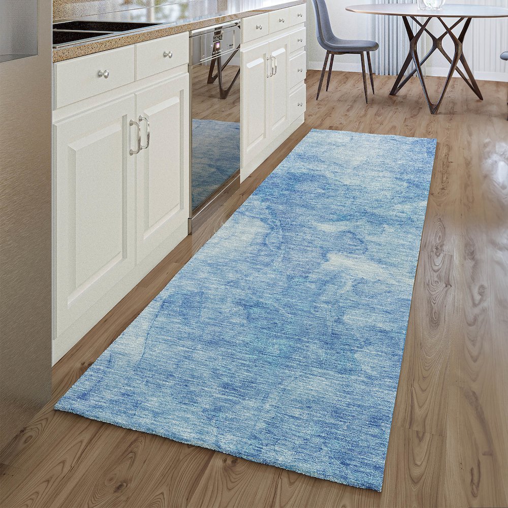Premium Machine Washable Mayfield AMF688 Blue 2'3" x 7'6" Runner Rug. Picture 5
