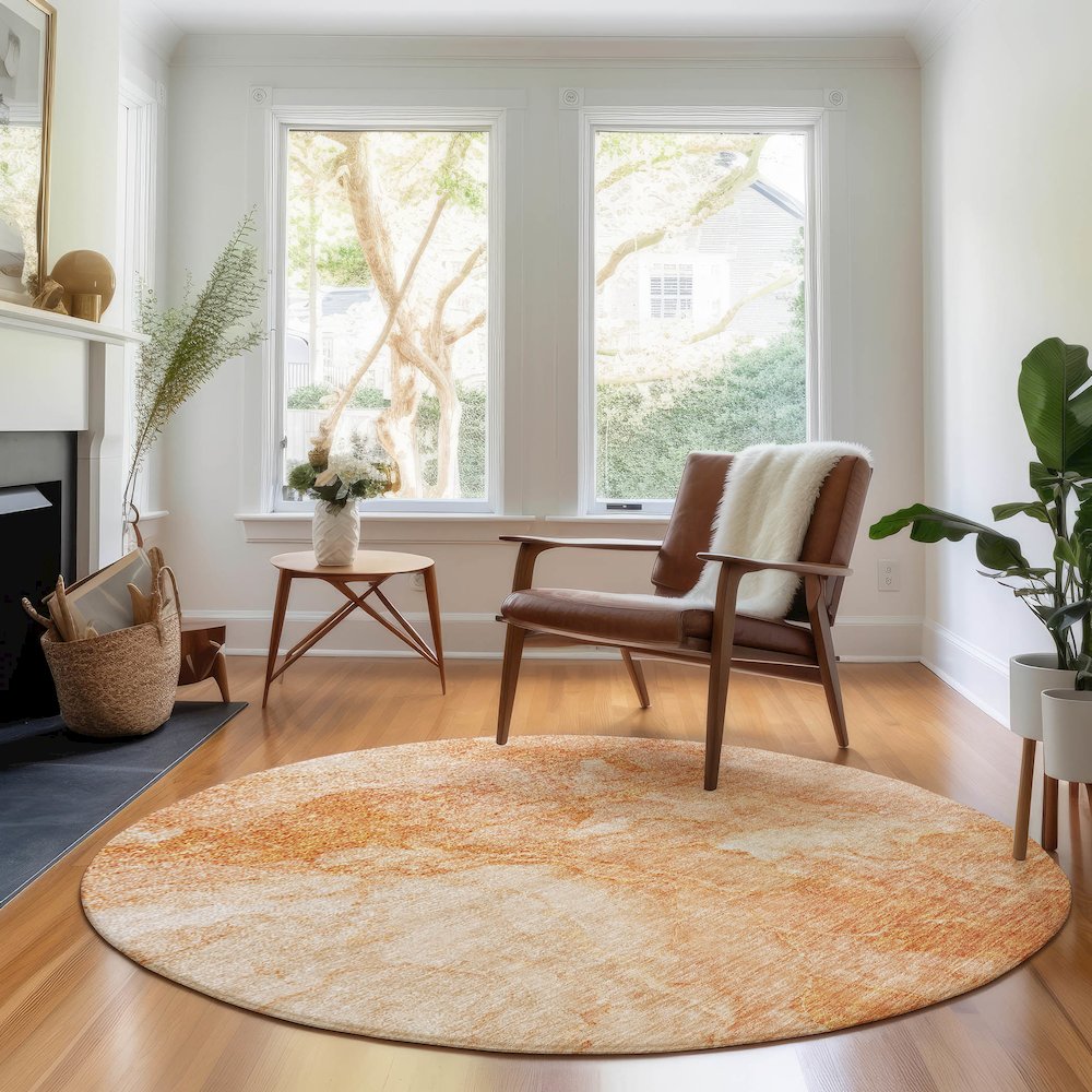 Premium Machine Washable Mayfield AMF688 Salmon 8' x 8' Round Rug. Picture 5