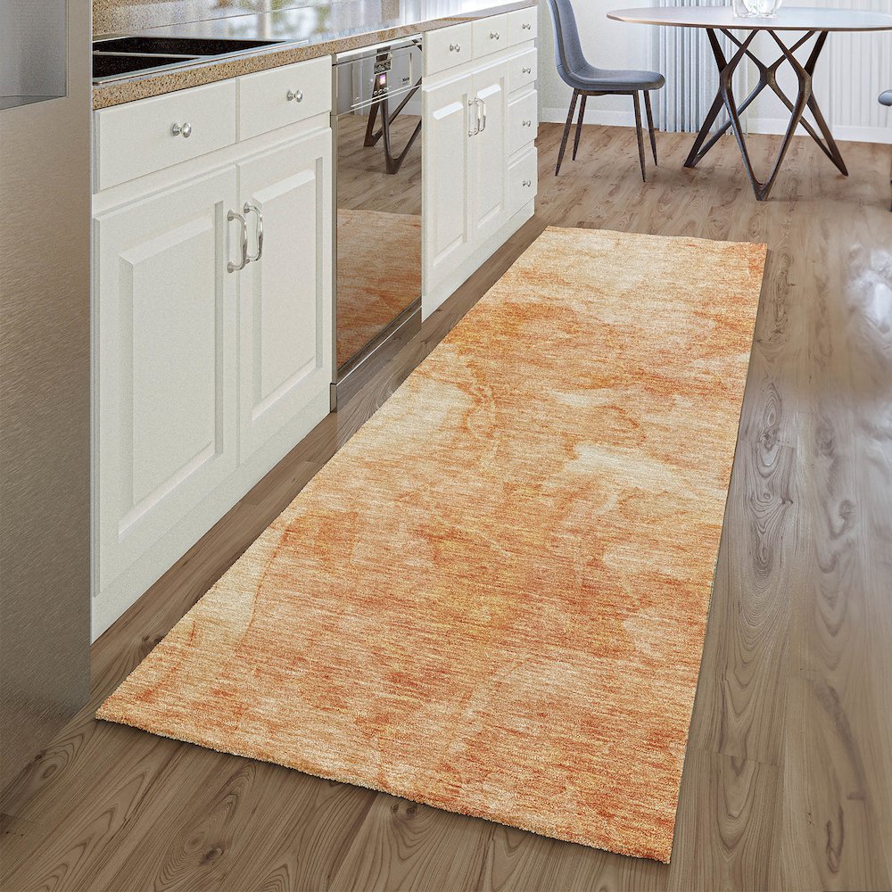 Premium Machine Washable Mayfield AMF688 Salmon 2'3" x 7'6" Runner Rug. Picture 5