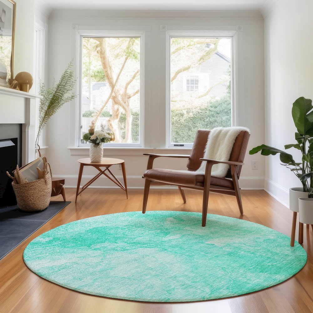 Premium Machine Washable Mayfield AMF688 Teal 8' x 8' Round Rug. Picture 5
