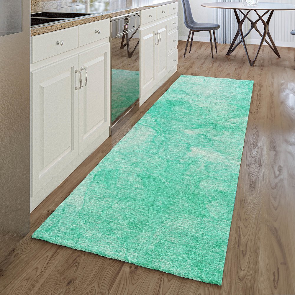 Premium Machine Washable Mayfield AMF688 Teal 2'3" x 7'6" Runner Rug. Picture 5