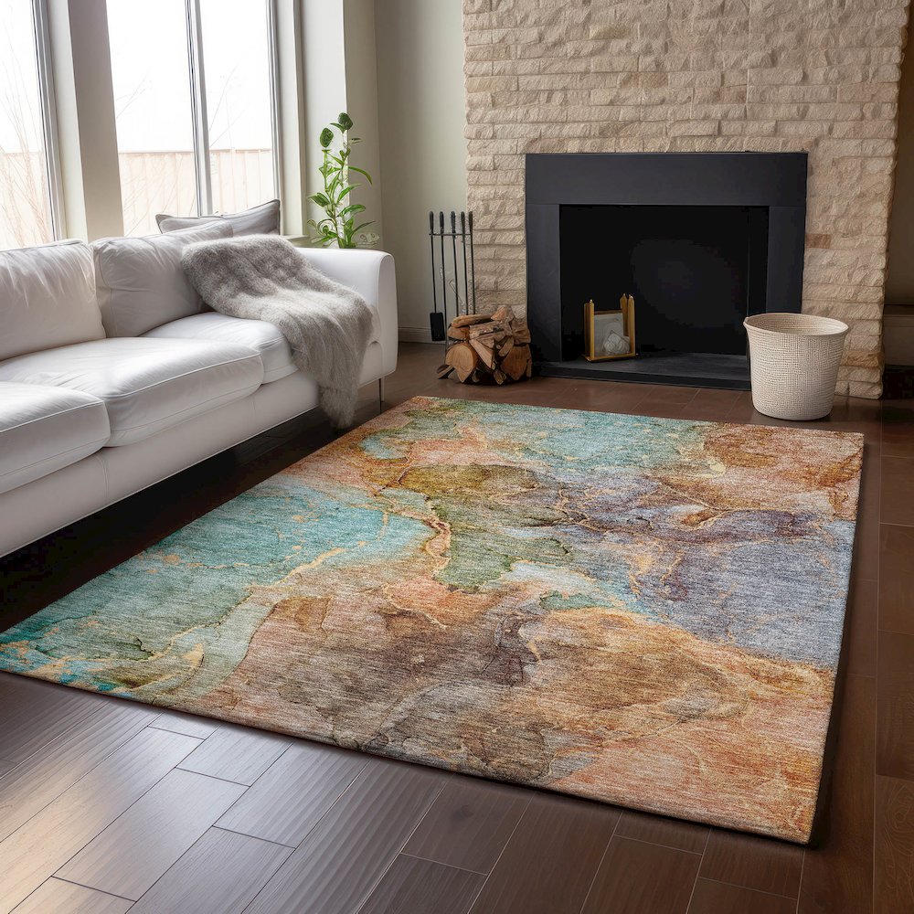 Premium Machine Washable Mayfield AMF689 Coral 2'6" x 3'10" Rug. Picture 6