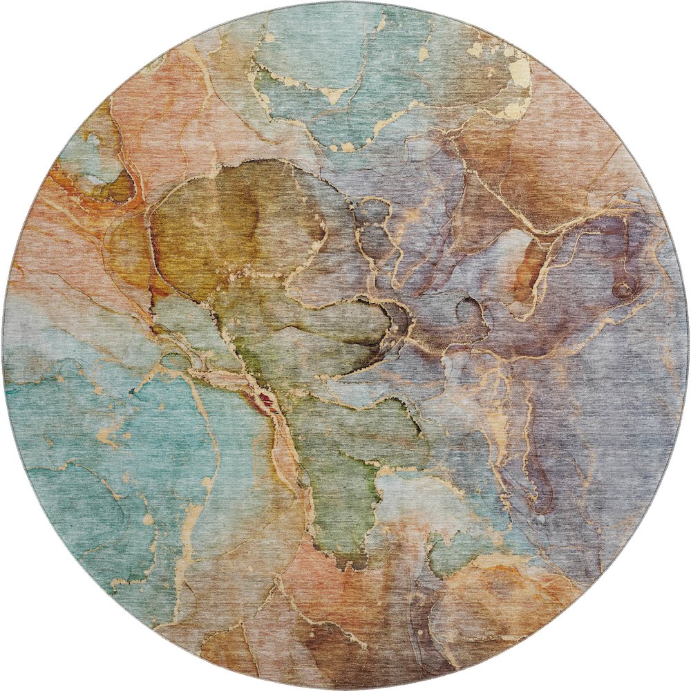 Premium Machine Washable Mayfield AMF689 Coral 8' x 8' Round Rug. Picture 1