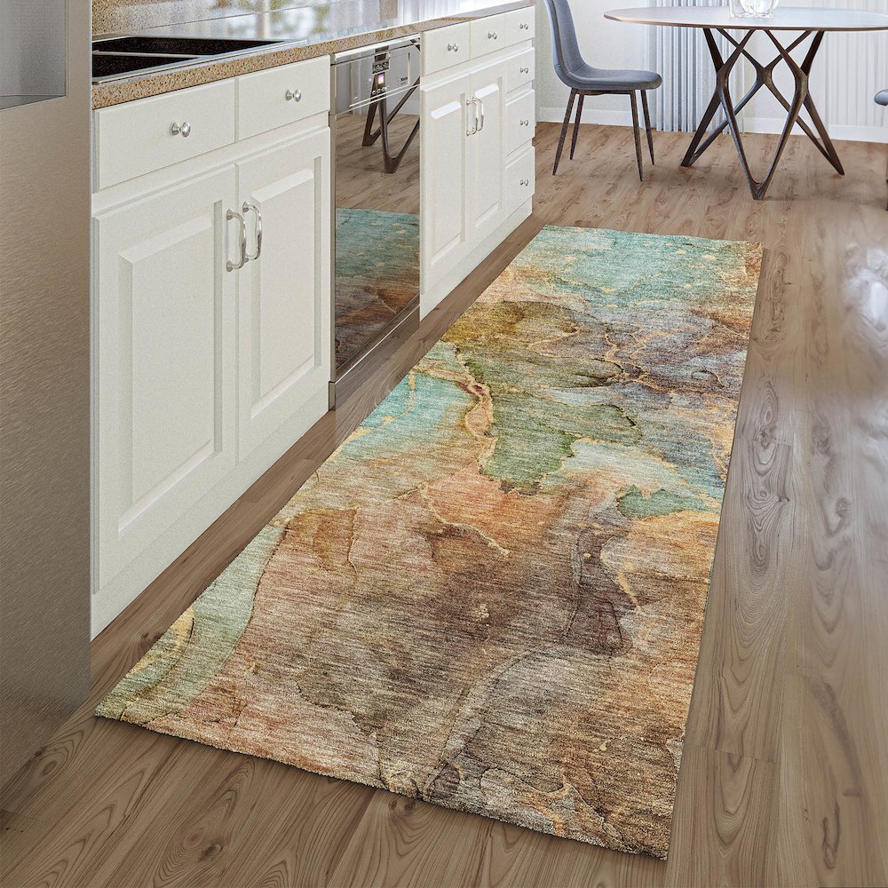 Premium Machine Washable Mayfield AMF689 Coral 2'3" x 7'6" Runner Rug. Picture 5