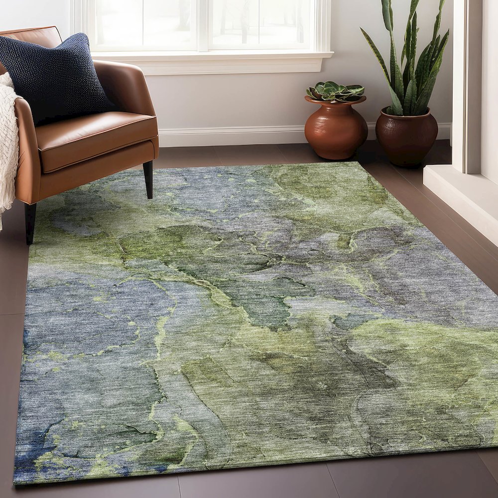 Premium Machine Washable Mayfield AMF689 Olive 2'6" x 3'10" Rug. Picture 6