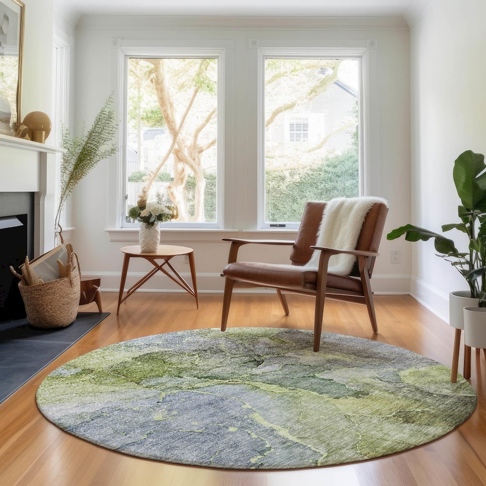Premium Machine Washable Mayfield AMF689 Olive 8' x 8' Round Rug. Picture 5
